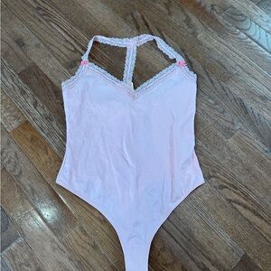 NWT Free People Intimately Free Light Pink Lace Trim Bodysuit